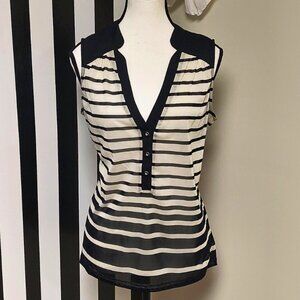 The Limited: Black and Tan Striped Sleeveless Top Size M